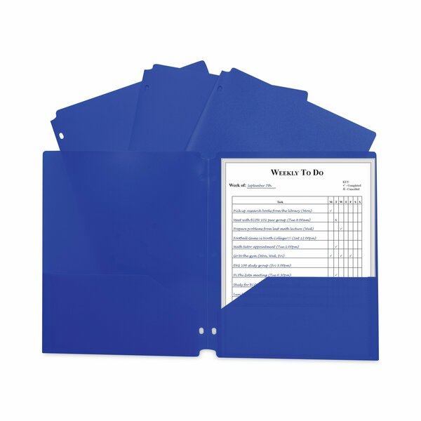 C-Line Products Two-Pocket Heavyweight Poly Portfolio Folder, 3-Hole Punch, 11 x 8.5, Blue, 25PK 33935
